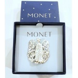 NEW Monet Angel Silver Sparkling Crystals embellished Brooch Pin